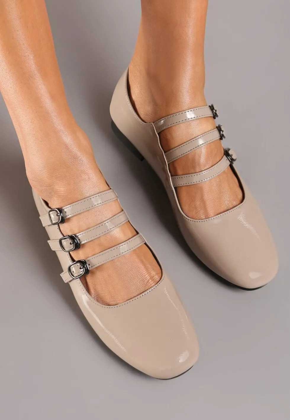 Beżowe Balerinki z Wkładką ze Skóry Naturalnej z Eleganckimi Paseczkami i Sprzączkami Vaivonne