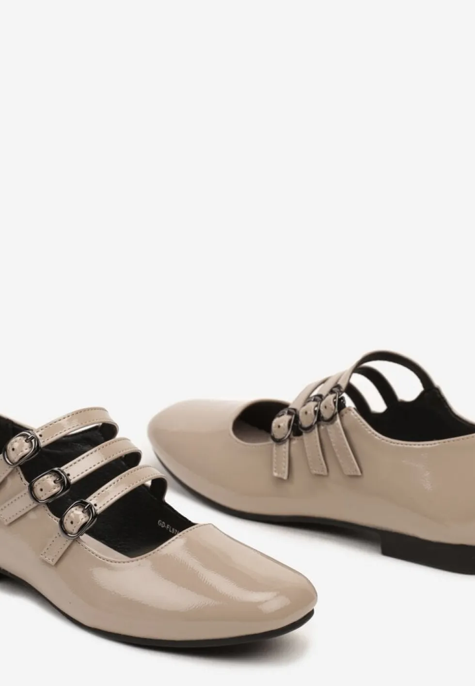 Beżowe Balerinki z Wkładką ze Skóry Naturalnej z Eleganckimi Paseczkami i Sprzączkami Vaivonne