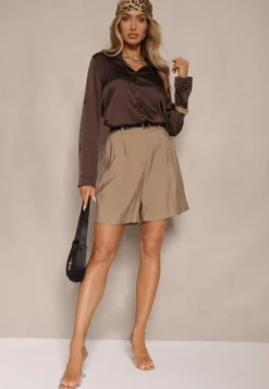Beżowe Basicowe Szorty High Waist Nitavea