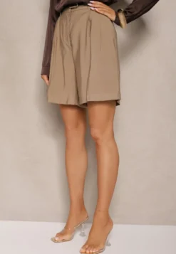 Beżowe Basicowe Szorty High Waist Nitavea