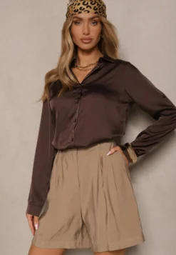 Beżowe Basicowe Szorty High Waist Nitavea