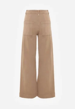 Beżowe Bawełniane Jeansy High Waist Wide Leg z Pionowymi Przeszyciami Ethemithea