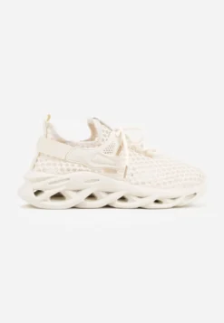 Beżowe Buty Sportowe Sneakersy na Platformie Ozdobionej Tłoczeniem Teliriella