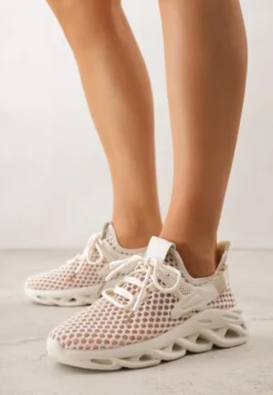 Beżowe Buty Sportowe Sneakersy na Platformie Ozdobionej Tłoczeniem Teliriella