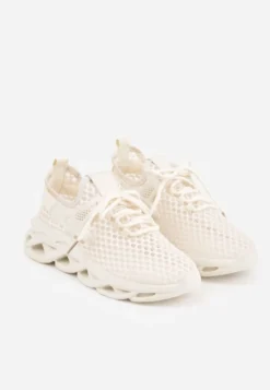 Beżowe Buty Sportowe Sneakersy na Platformie Ozdobionej Tłoczeniem Teliriella