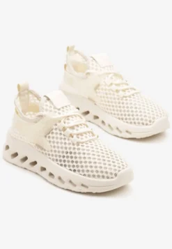 Beżowe Buty Sportowe Sneakersy Siateczkowe na Tłoczonej Platformie Lurilia