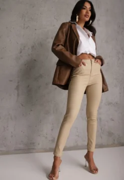 Beżowe Casualowe Spodnie Skinny o Modelującym Fasonie Elovi