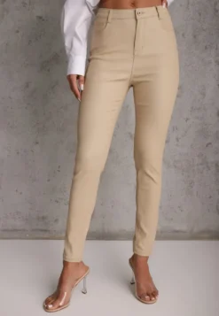 Beżowe Casualowe Spodnie Skinny o Modelującym Fasonie Elovi
