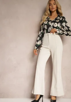 Beżowe Casualowe Spodnie w Stylu Dzwonów High Waist Uinna