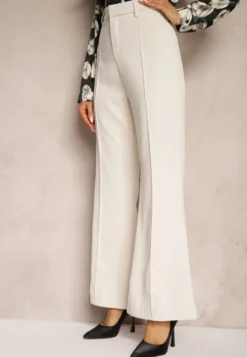 Beżowe Casualowe Spodnie w Stylu Dzwonów High Waist Uinna