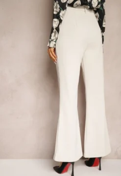 Beżowe Casualowe Spodnie w Stylu Dzwonów High Waist Uinna