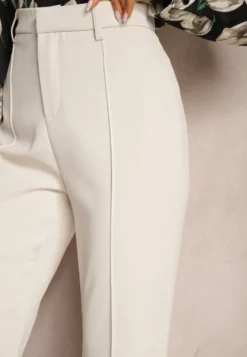 Beżowe Casualowe Spodnie w Stylu Dzwonów High Waist Uinna