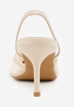 Beżowe Cekinowe Czółenka VICES Slingback na Szpilce z Noskiem w Szpic Ozdobione Perłami i Koralikami Kleomene