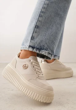 Beżowe Chunky Sneakersy VICES z Aplikacją na Platformie ze Żłobieniami Ilunatesa
