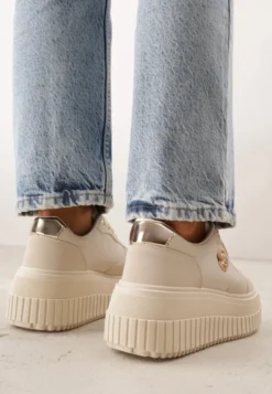 Beżowe Chunky Sneakersy VICES z Aplikacją na Platformie ze Żłobieniami Ilunatesa