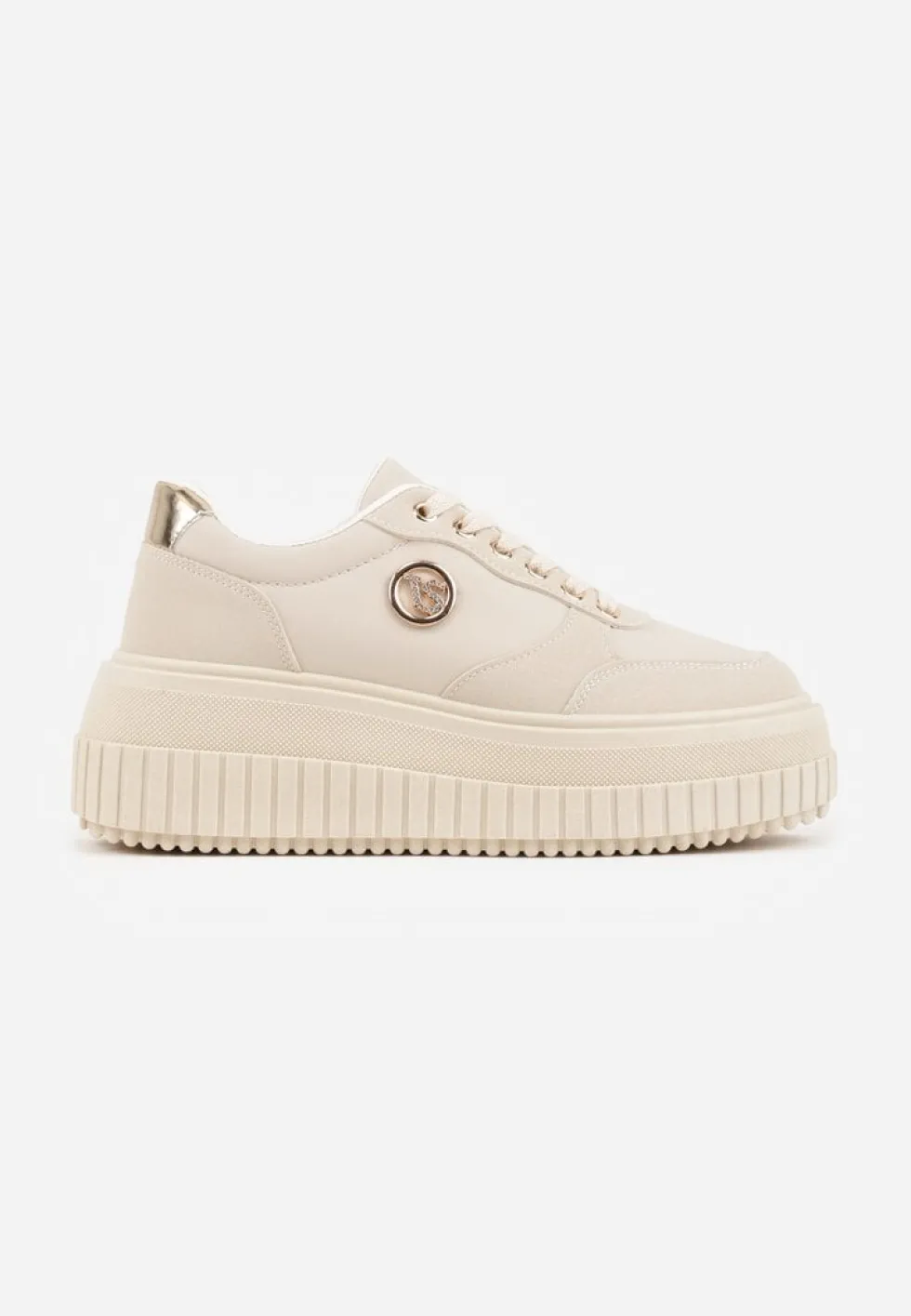 Beżowe Chunky Sneakersy VICES z Aplikacją na Platformie ze Żłobieniami Ilunatesa