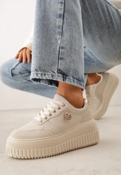 Beżowe Chunky Sneakersy VICES z Aplikacją na Platformie ze Żłobieniami Ilunatesa
