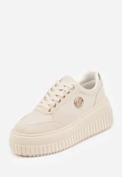 Beżowe Chunky Sneakersy VICES z Aplikacją na Platformie ze Żłobieniami Ilunatesa