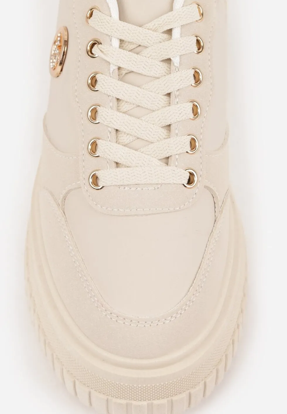 Beżowe Chunky Sneakersy VICES z Aplikacją na Platformie ze Żłobieniami Ilunatesa