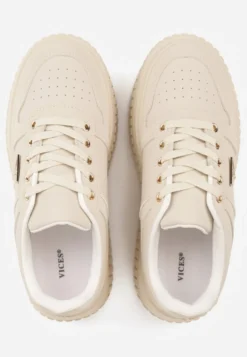 Beżowe Chunky Sneakersy z Trójkątną Aplikacją VICES na Platformie Cezaline