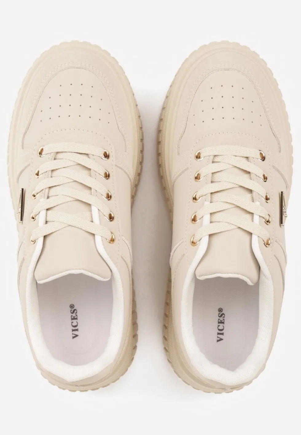 Beżowe Chunky Sneakersy z Trójkątną Aplikacją VICES na Platformie Cezaline