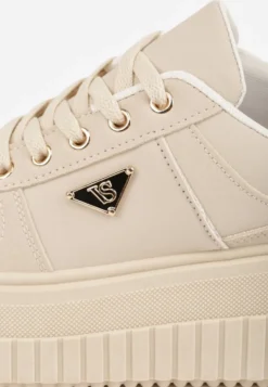 Beżowe Chunky Sneakersy z Trójkątną Aplikacją VICES na Platformie Cezaline