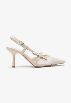 Beżowe Czółenka na Szpilce Typu Slingback z Siateczkową Cholewką Asdexia