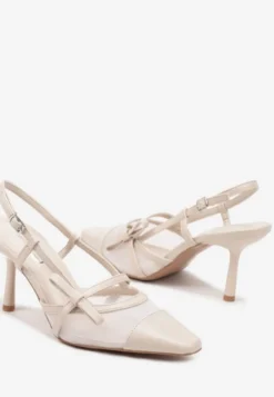 Beżowe Czółenka na Szpilce Typu Slingback z Siateczkową Cholewką Asdexia