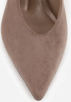 Beżowe Czółenka Slingback o Fakturze Zamszu na Słupkowym Obcasie Facena
