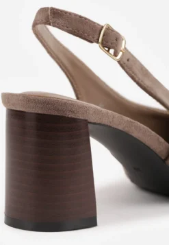 Beżowe Czółenka Slingback o Fakturze Zamszu na Słupkowym Obcasie Facena