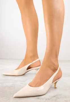 Beżowe Czółenka Slingback Vices z Lakierowanym Połyskiem na Kaczuszce Sonwena