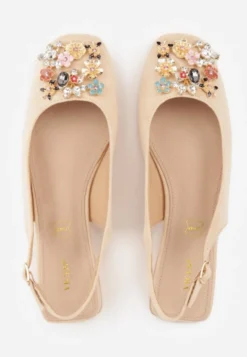 Beżowe Czółenka Slingback Vices z Cyrkoniami i Wkładką ze Skóry Eklina