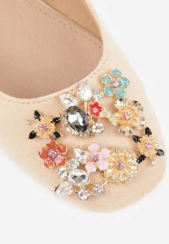 Beżowe Czółenka Slingback Vices z Cyrkoniami i Wkładką ze Skóry Eklina
