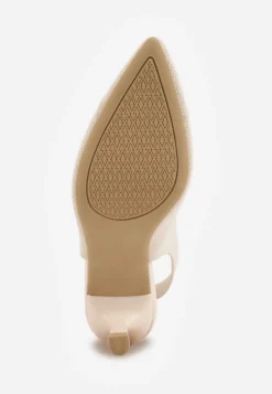 Beżowe Czółenka Slingback VICES z Tkaniny na Niskim Obcasie z Wkładką Soft-Pillow Orinysha