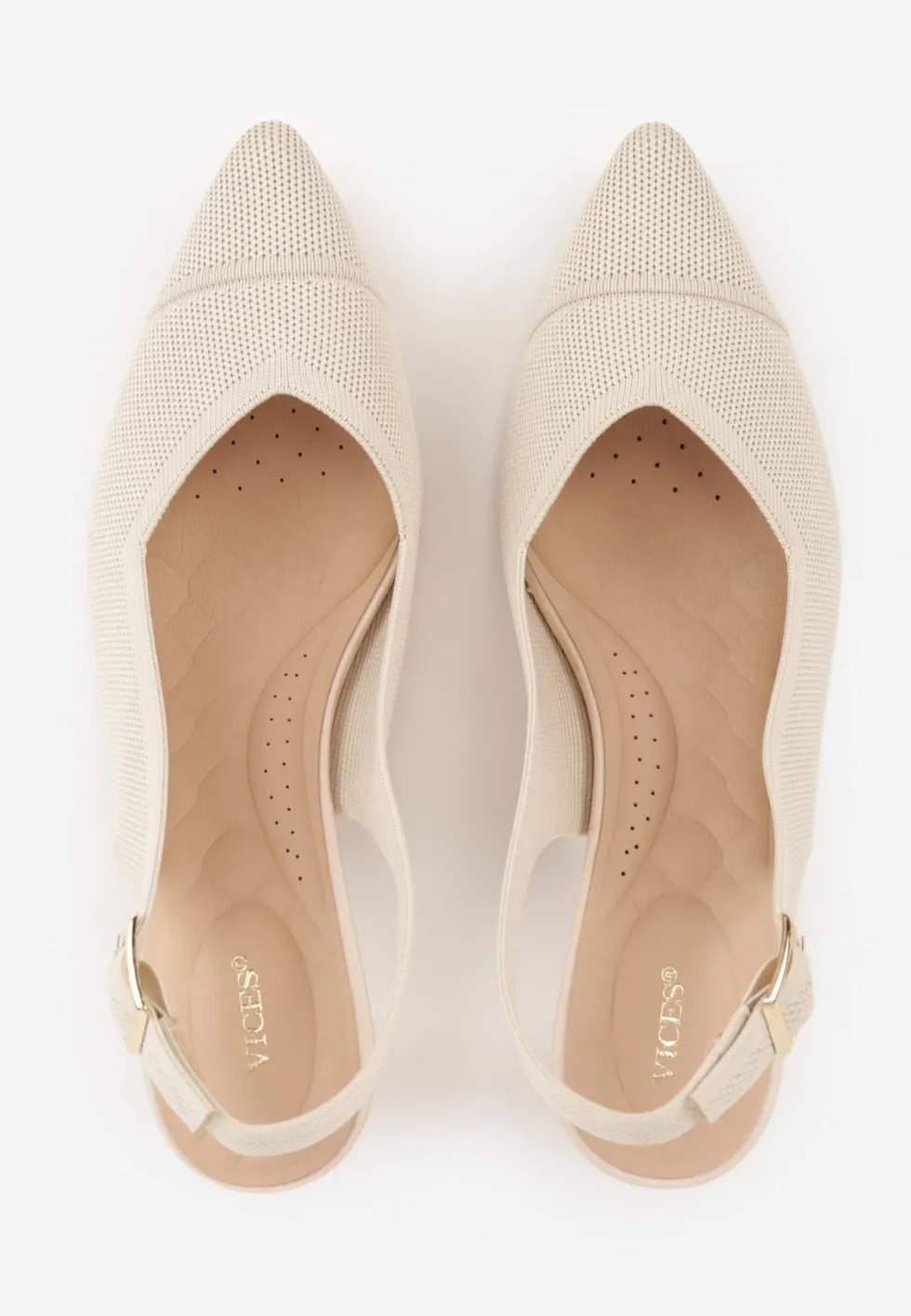 Beżowe Czółenka Slingback VICES z Tkaniny na Niskim Obcasie z Wkładką Soft-Pillow Orinysha