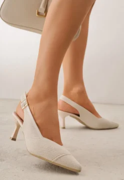 Beżowe Czółenka Slingback VICES z Tkaniny na Niskim Obcasie z Wkładką Soft-Pillow Orinysha