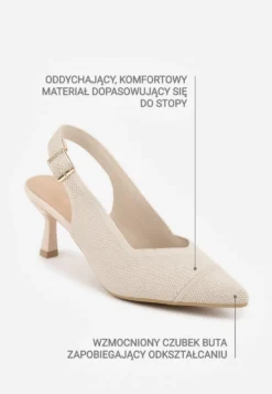 Beżowe Czółenka Slingback VICES z Tkaniny na Niskim Obcasie z Wkładką Soft-Pillow Orinysha