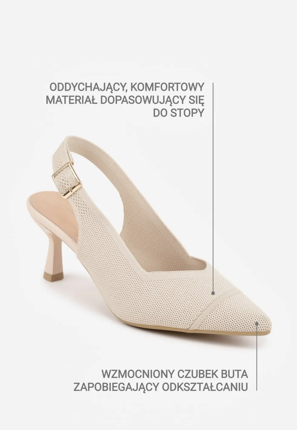 Beżowe Czółenka Slingback VICES z Tkaniny na Niskim Obcasie z Wkładką Soft-Pillow Orinysha