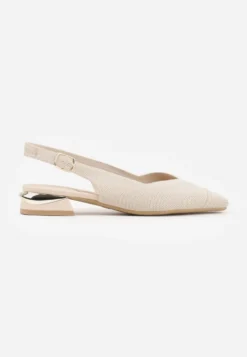 Beżowe Czółenka Slingback VICES z Miękkiej Dzianiny na Niskim Obcasie z Wkładką Soft-Pillow Olitia