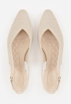 Beżowe Czółenka Slingback VICES z Miękkiej Dzianiny na Niskim Obcasie z Wkładką Soft-Pillow Olitia