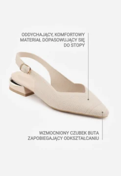 Beżowe Czółenka Slingback VICES z Miękkiej Dzianiny na Niskim Obcasie z Wkładką Soft-Pillow Olitia