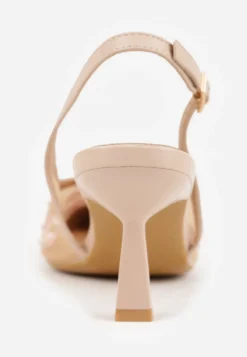 Beżowe Czółenka Slingback z Siateczki VICES na Kaczuszce z Haftem i Koralikami Vilin
