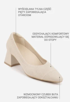 Beżowe Czółenka VICES na Niskim Obcasie z Elastycznej Dzianiny z Amortyzującą Wkładką Zaehira