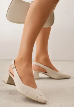 Beżowe Czółenka VICES Soft Fit Slingback na Lakierowanym Słupku z Elastyczną Cholewką Comfort Coromenis