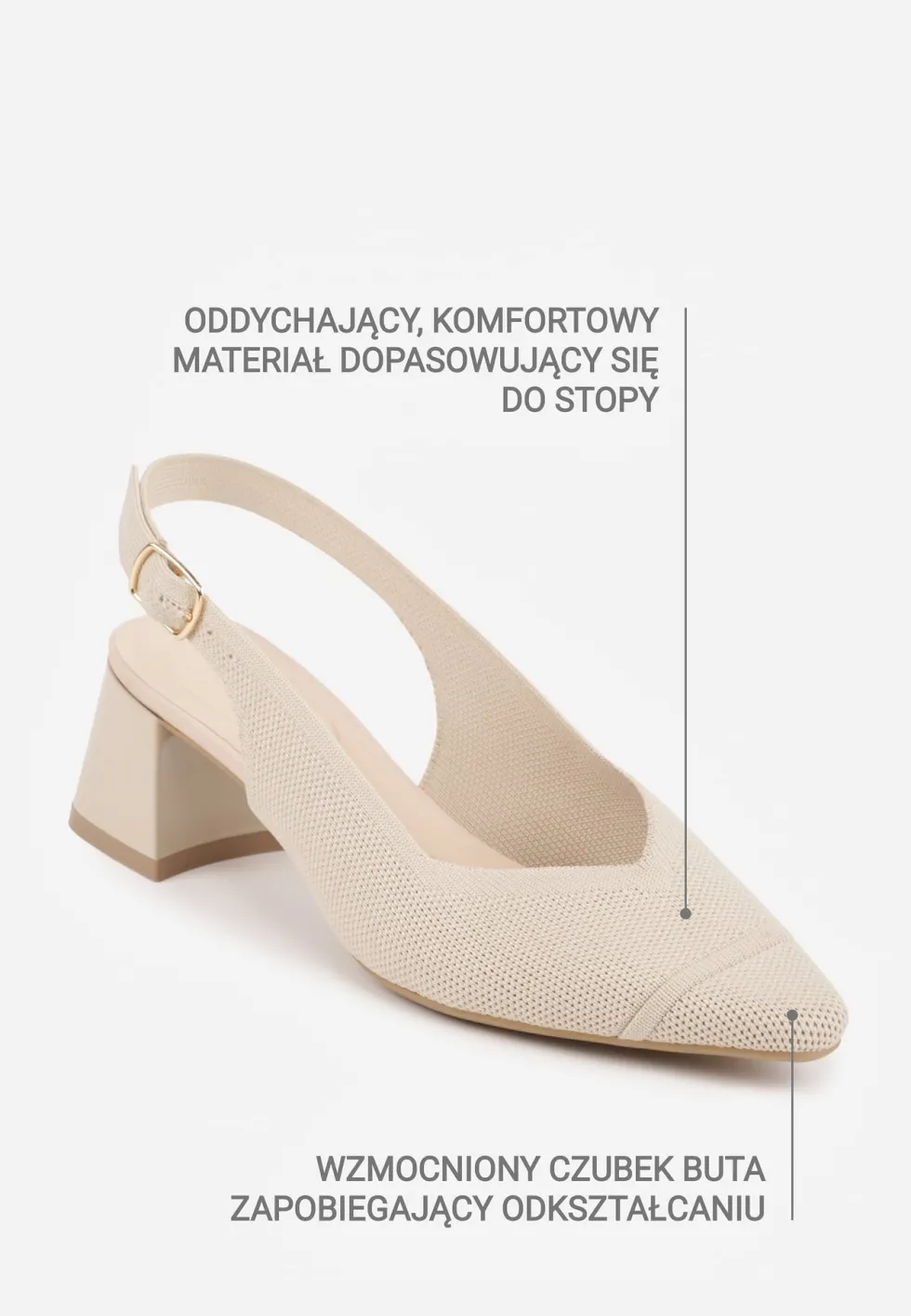 Beżowe Czółenka VICES Soft Fit Slingback na Lakierowanym Słupku z Elastyczną Cholewką Comfort Coromenis