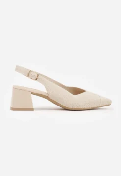 Beżowe Czółenka VICES Soft Fit Slingback na Lakierowanym Słupku z Elastyczną Cholewką Comfort Coromenis