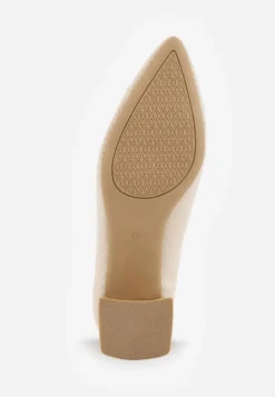 Beżowe Czółenka VICES z Dzianiny na Geometrycznym Słupku z Wkładką Soft-Step Daphilane