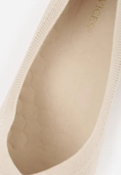 Beżowe Czółenka VICES z Dzianiny na Geometrycznym Słupku z Wkładką Soft-Step Daphilane