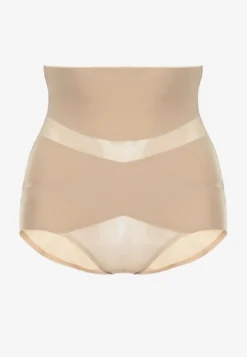 Beżowe Dopasowane Majtki High Waist z Efektem Modelującym Modra