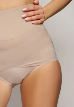 Beżowe Dopasowane Majtki High Waist z Efektem Modelującym Modra